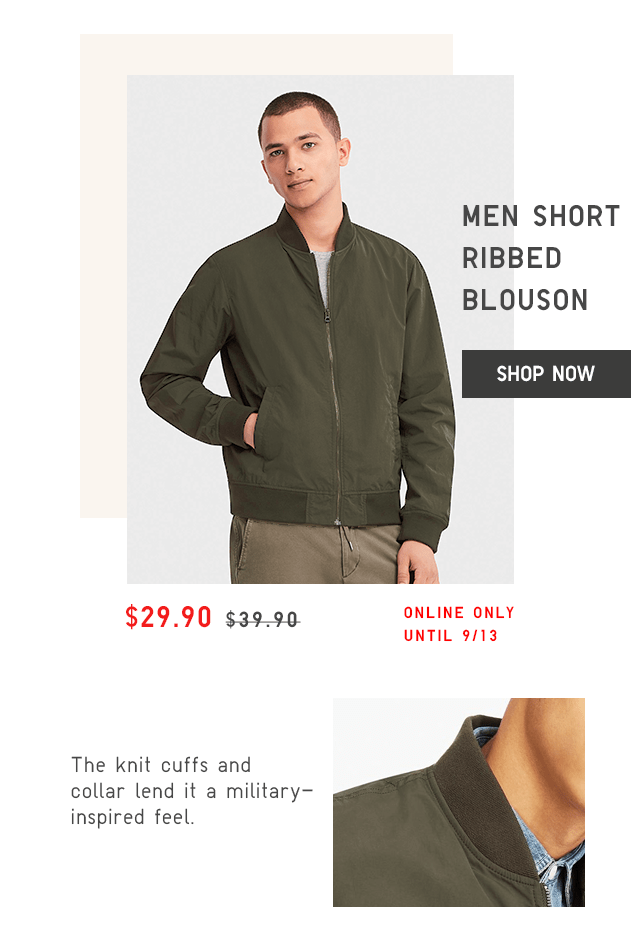 MEN SHORT RIBBED BLOUSON $29.90 - SHOP NOW