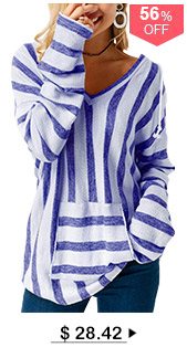 Pocket Long Sleeve Striped Hooded Collar T Shirt