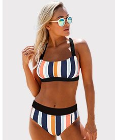 Tie Back Multicolor Striped Bikini Set