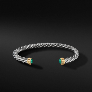 Cable Cuff Bracelet with 18K Yellow Gold and Malachite