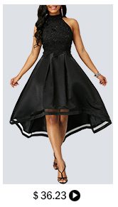 Black Lace Panel Sleeveless High Low Dress