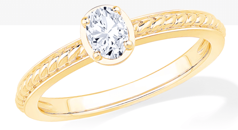 Oval-Cut Diamond Solitaire Rope Shank Engagement Ring 1/4 ct tw 14K Yellow Gold (I/I1)