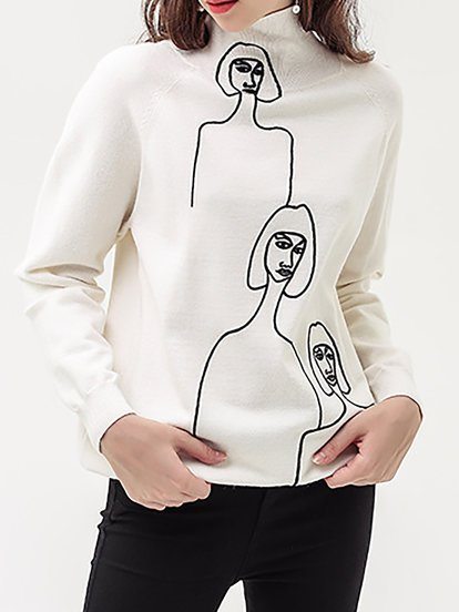 Casual Graphic Turtleneck Swe...