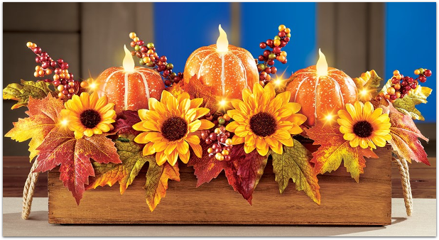 Pumpkin and Sunflower Lighted Centerpiece