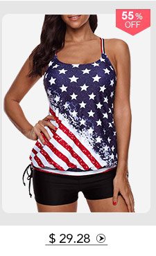 Strappy Back Star and Stripe Print Tankini Set