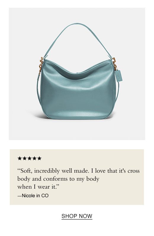 'Soft, incredibly well made. I love that it's cross body and conforms to my body when I wear it.' —Nicole in CO SHOP NOW