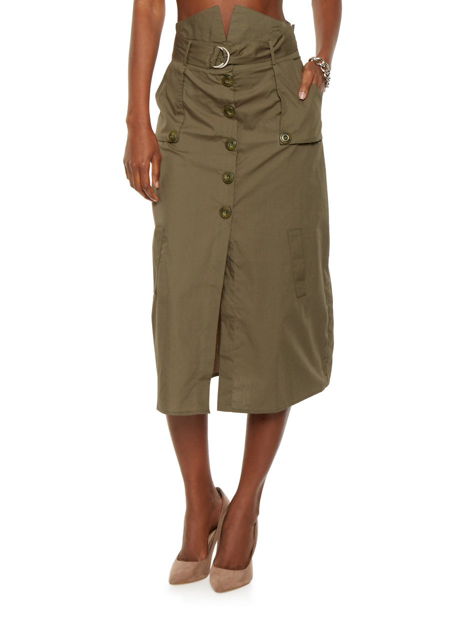 High Waisted Button Front Skirt