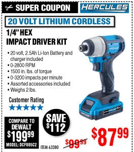 View 20V Lithium Cordless 1/4 in. Hex Compact Impact Driver Kit