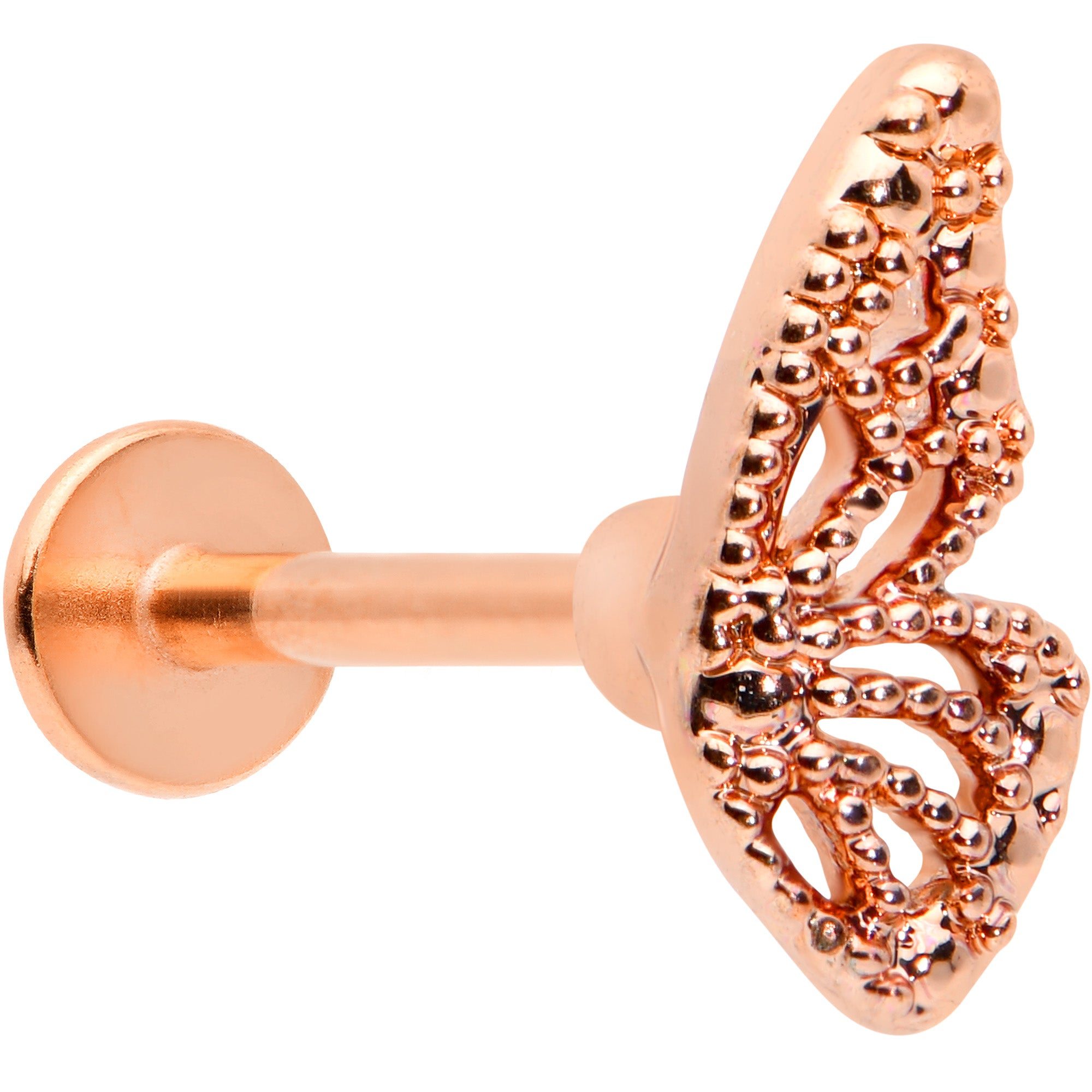 Image of 16 Gauge 5/16 Rose Gold Tone Textured Butterfly Labret Monroe Tragus