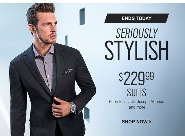 ENDS TODAY | $229.99 Suits - Perry Ellis, JOE Joseph Abboud and more + BOGO + TODAY'S PICK | $199.99 JOE Joseph Abboud Performance Blazer - SHOP NOW