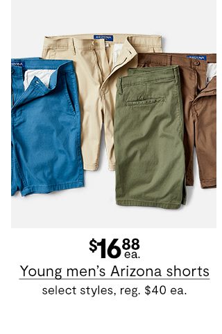 $16.88 each Young men's Arizona shorts, select styles, regular price $40 each