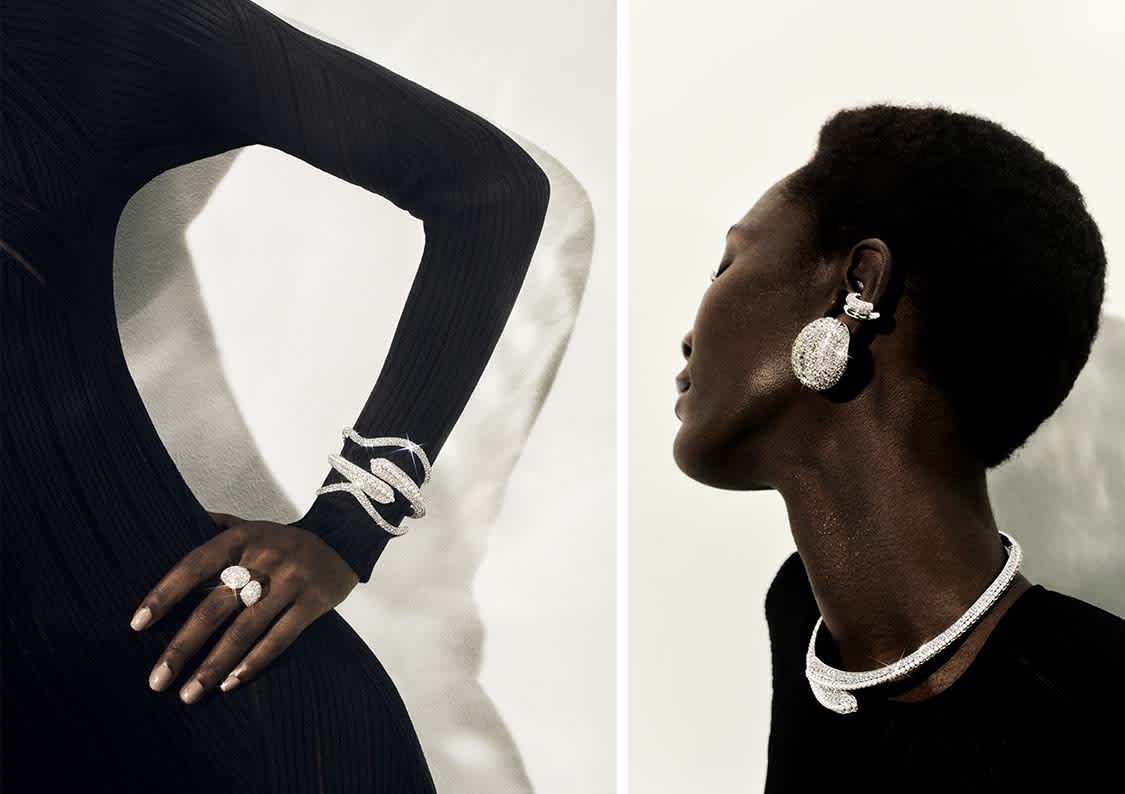 Sublima Cuff, necklace and earrings on model