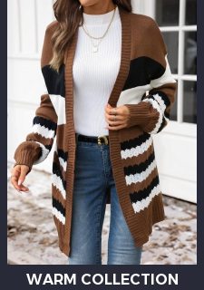 Dark Coffee Patchwork Striped Long Sleeve Cardigan