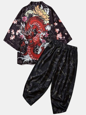Loong Gragon Print Kimono Outfits