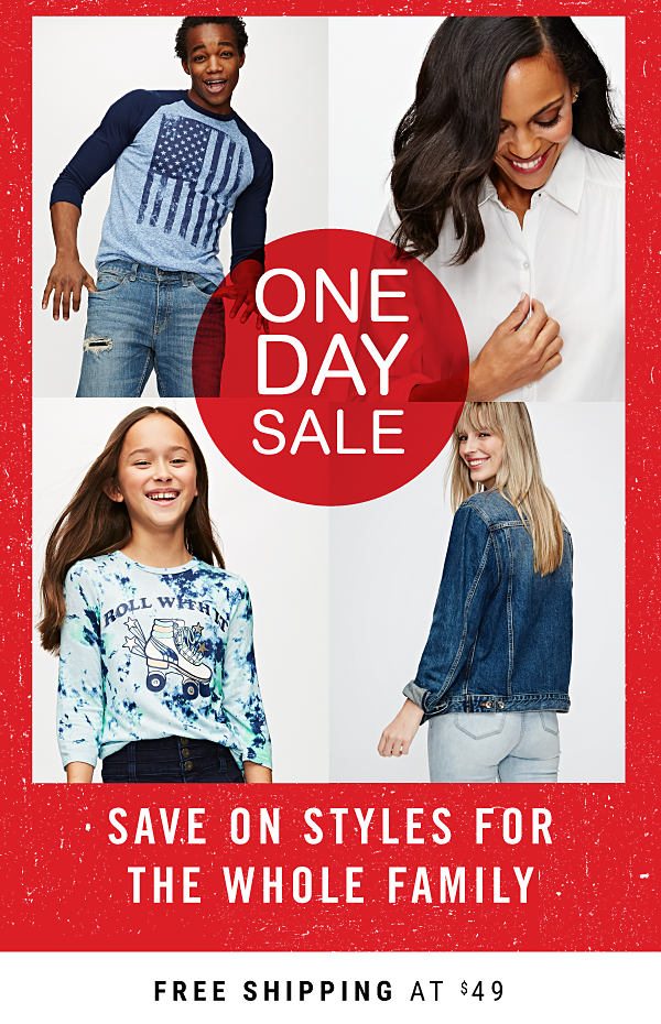 ONE DAY SALE - Up to 70% off Doorbusters - Save on styles for the whole family. Shop Doorbusters.