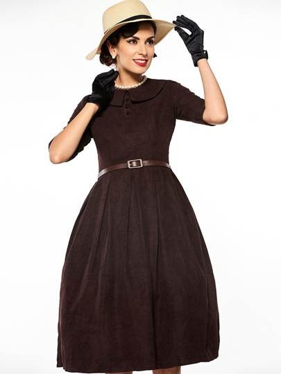 Lapel Belt Button Zipper Graceful Women's Day Dress