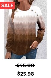 Dark Camel Button Ombre Long Sleeve T Shirt