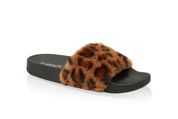 Faux Fur Band Pool Slides