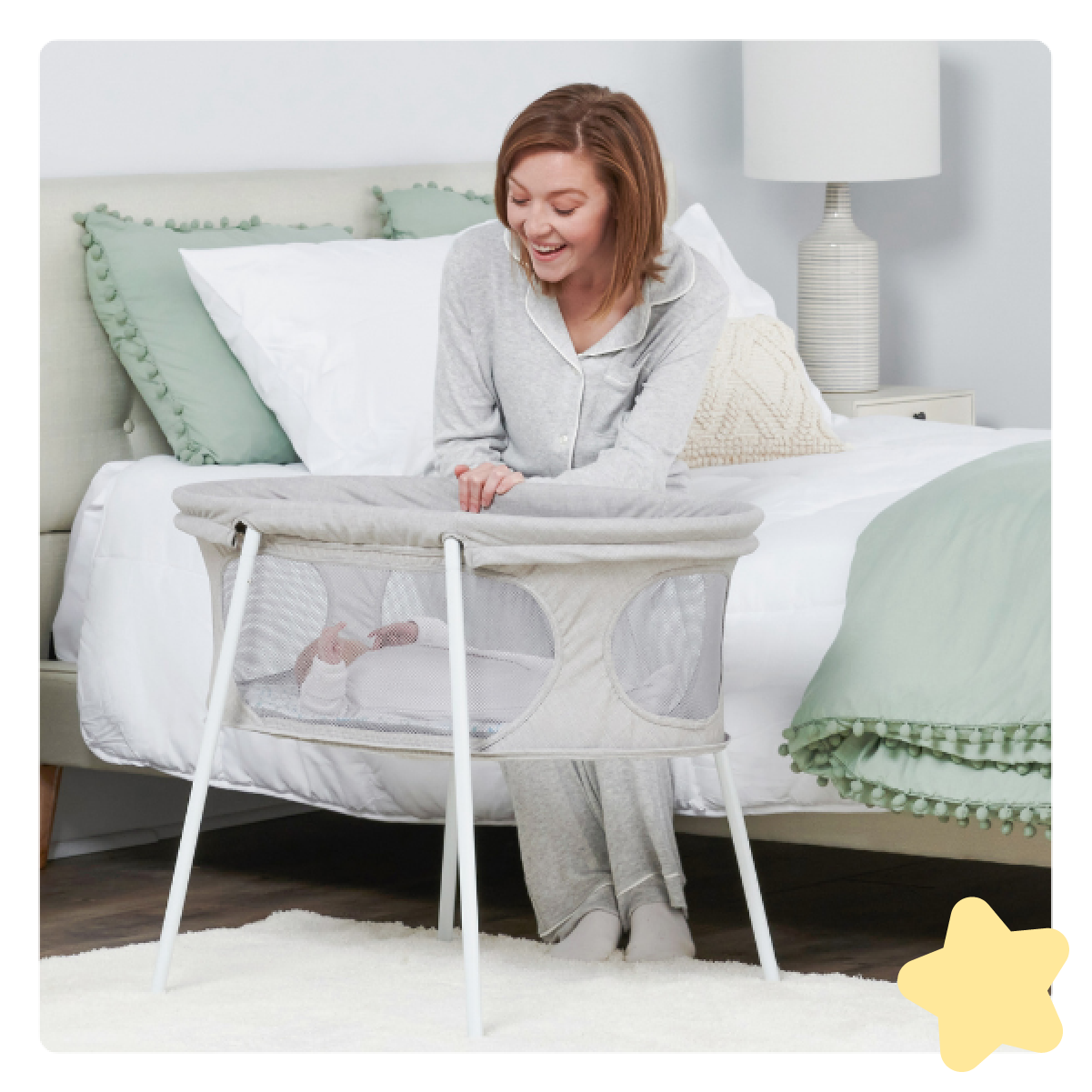 Baby Sleeping in Baby Basics Bassinet 