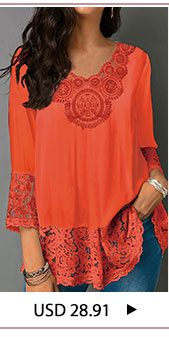 Three Quarter Sleeve Lace Panel V Neck Blouse