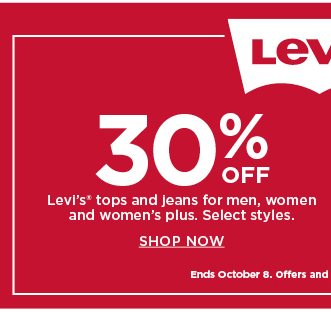 30% off levis tops and jeans for men, women and women's plus. shop now.