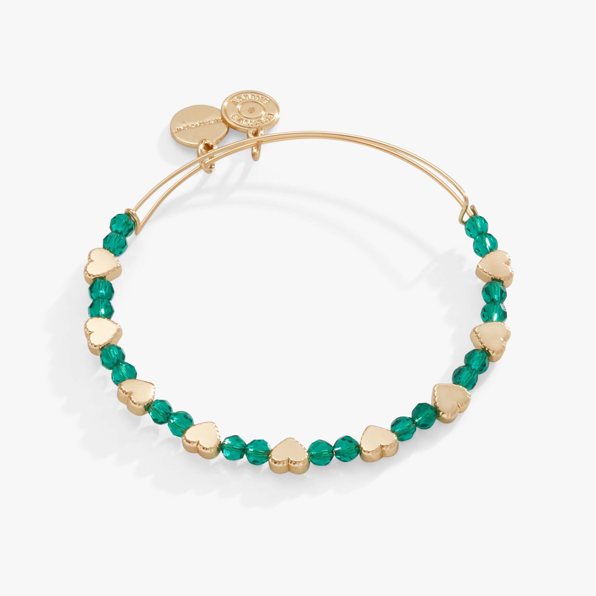 Heart + Crystal Accent Beaded Bangle Bracelet