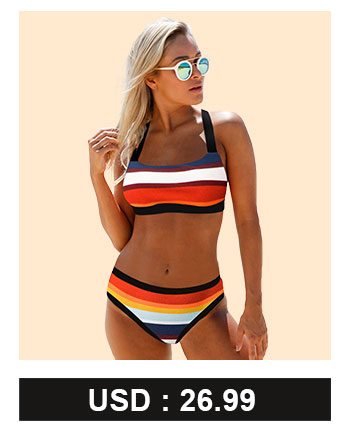 Tie Back Spaghetti Strap Multicolor Striped Bikini Set 