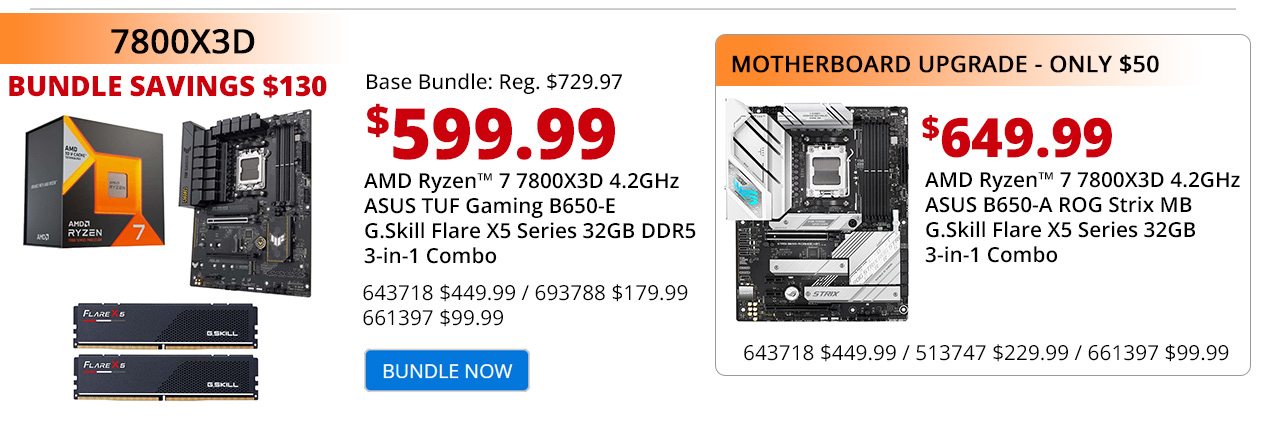 AMD Ryzen 7 7800X3D, ASUS B650-E TUF Gaming, G.Skill Flare X5 Series 32GB DDR5-6000 Kit, Computer Build Bundle