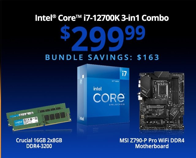 Intel Core i7-12700K, MSI Z790-P Pro WiFi DDR4, Crucial 16GB DDR4-3200 Kit, Computer Build Bundle