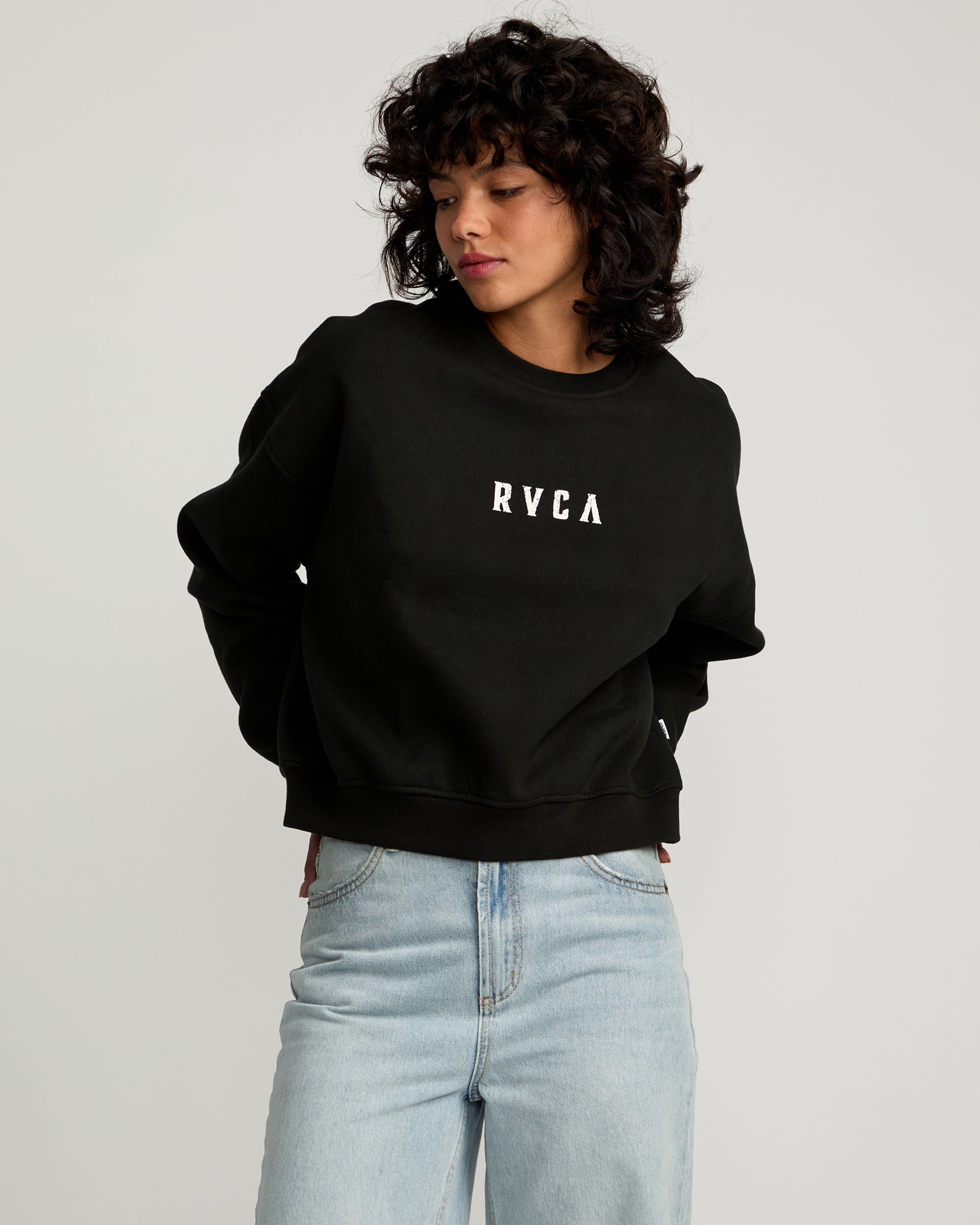 Image of Stacked Court Crew Sweatshirt - Rvca Black