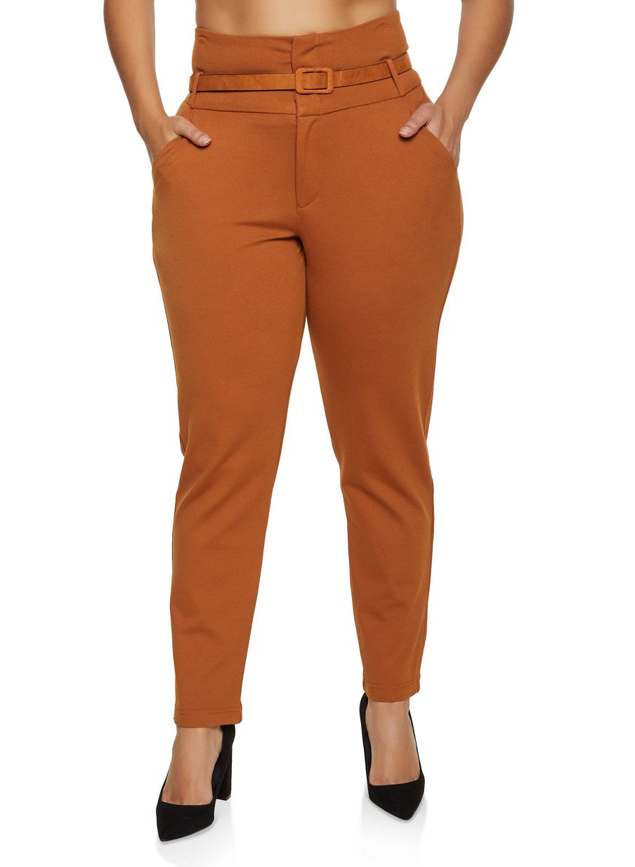 Plus Size Belted Dress Pants