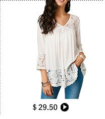 Button Up Lace Patchwork White Blouse