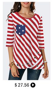 Three Quarter Sleeve Flag Print Red T Shirt