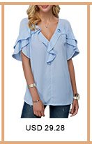 V Neck Tulip Sleeve Baby Blue Blouse