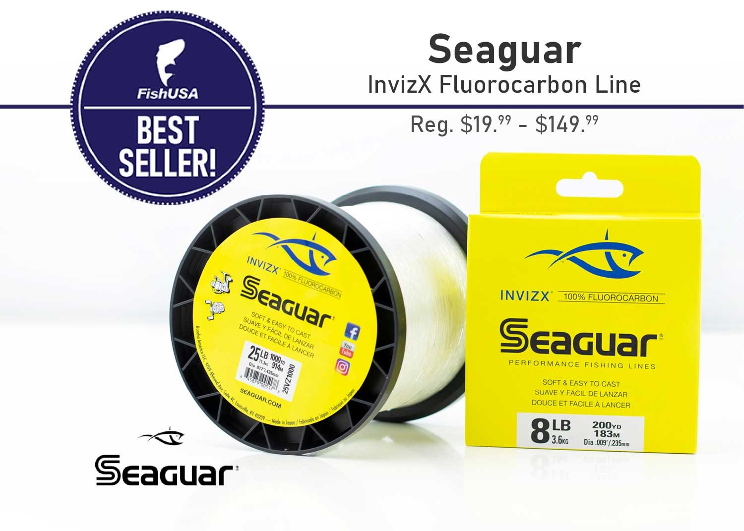 Best Seller Seaguar InvizX Fluorocarbon Line Reg. $19.99 - $149.99