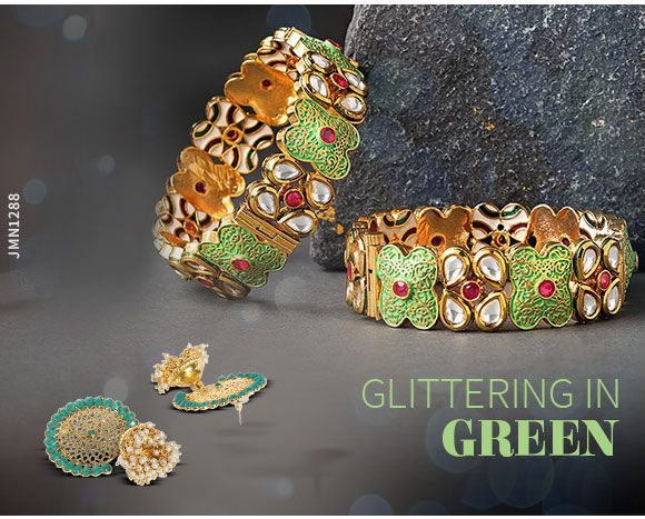 Wedding Trends: Green accent jewelry in emeralds and kundan. Shop!