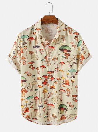 Mens Cartoon Container Print Turn Down Collar Short Sleeve Shirts