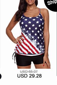 Strappy Back American Flag Print Blouson Tankini Set