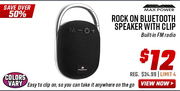 Max Power Rock On Bluetooth Speaker with Clip