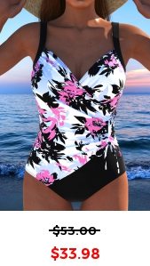 ROTITA Drawstring Pink Floral Print One Piece Swimwear