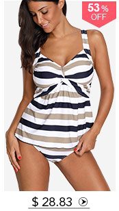 Twist Front Striped Navy Blue Tankini Top and Pantskirt