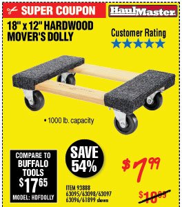  18 In. x 12 In. 1000 lbs. Capacity Hardwood Dolly