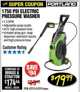 1750 PSI 1.3 GPM Electric Pressure Washer