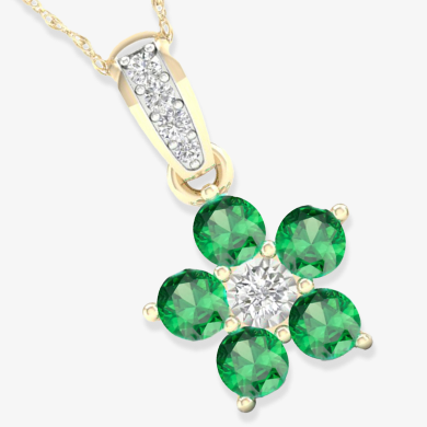 Emerald & Diamond Accent Necklace 10K Yellow Gold 18''