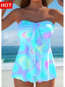 ROTITA Ruffle Multi Color Ombre Tankini Set