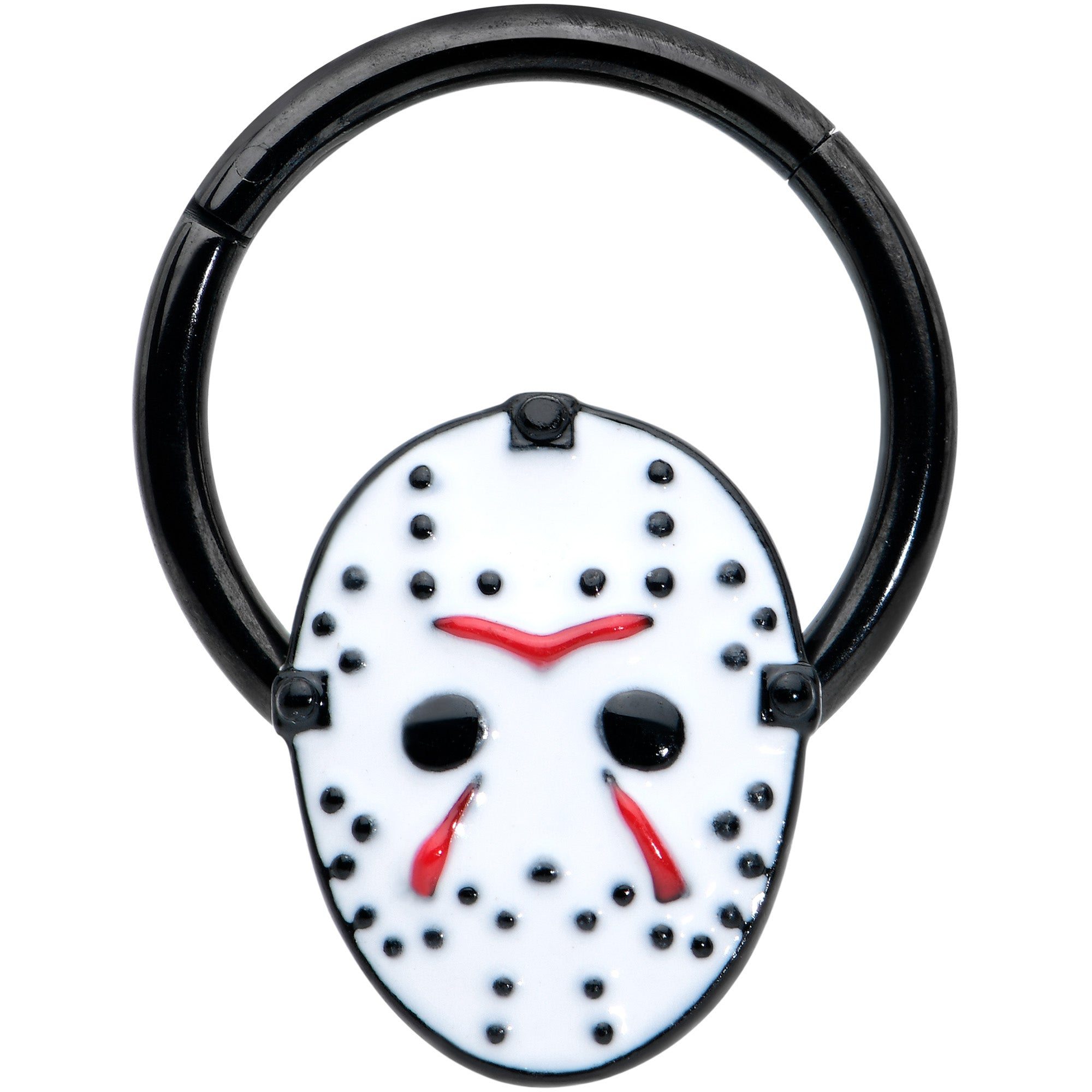 Image of 16 Gauge 3/8 Black Licensed Friday the 13th Mask Hinged Segment Ring