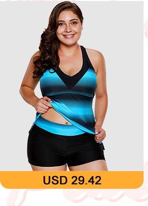 Plus Size Criss Cross Back Striped Tankini Set