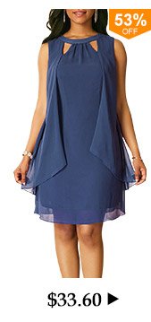 Keyhole Neckline Blue Sleeveless Chiffon Dress