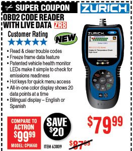 ZR8 OBD2 Code Reader with Live Data 