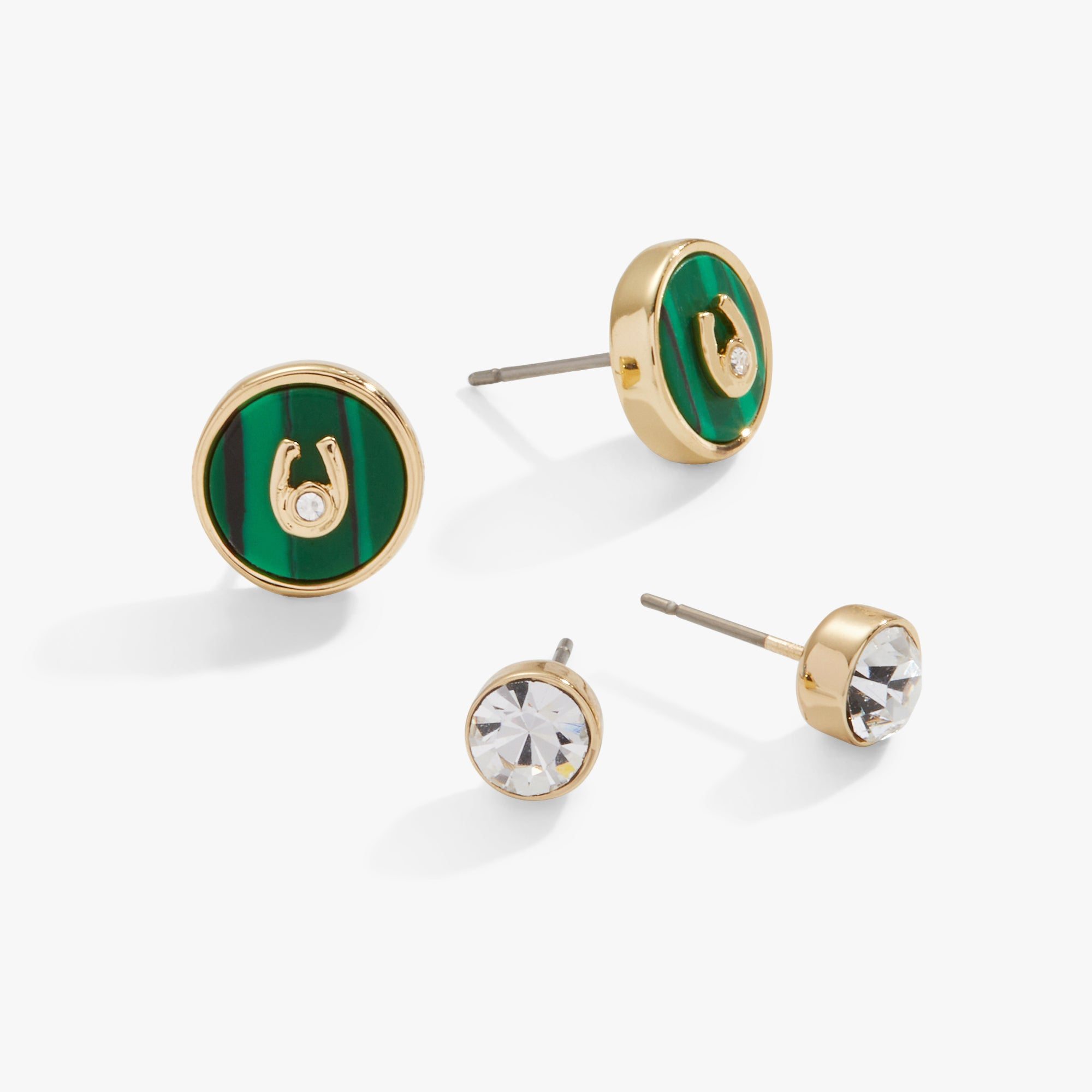 Image of Horseshoe + Crystal Earring Set, Reconstituted Malachite